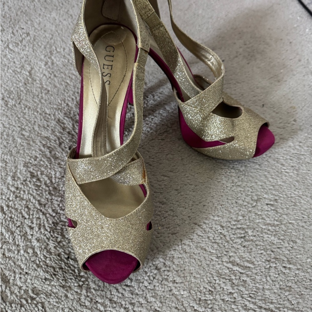 Guess Gold and Pink Strappy Heels